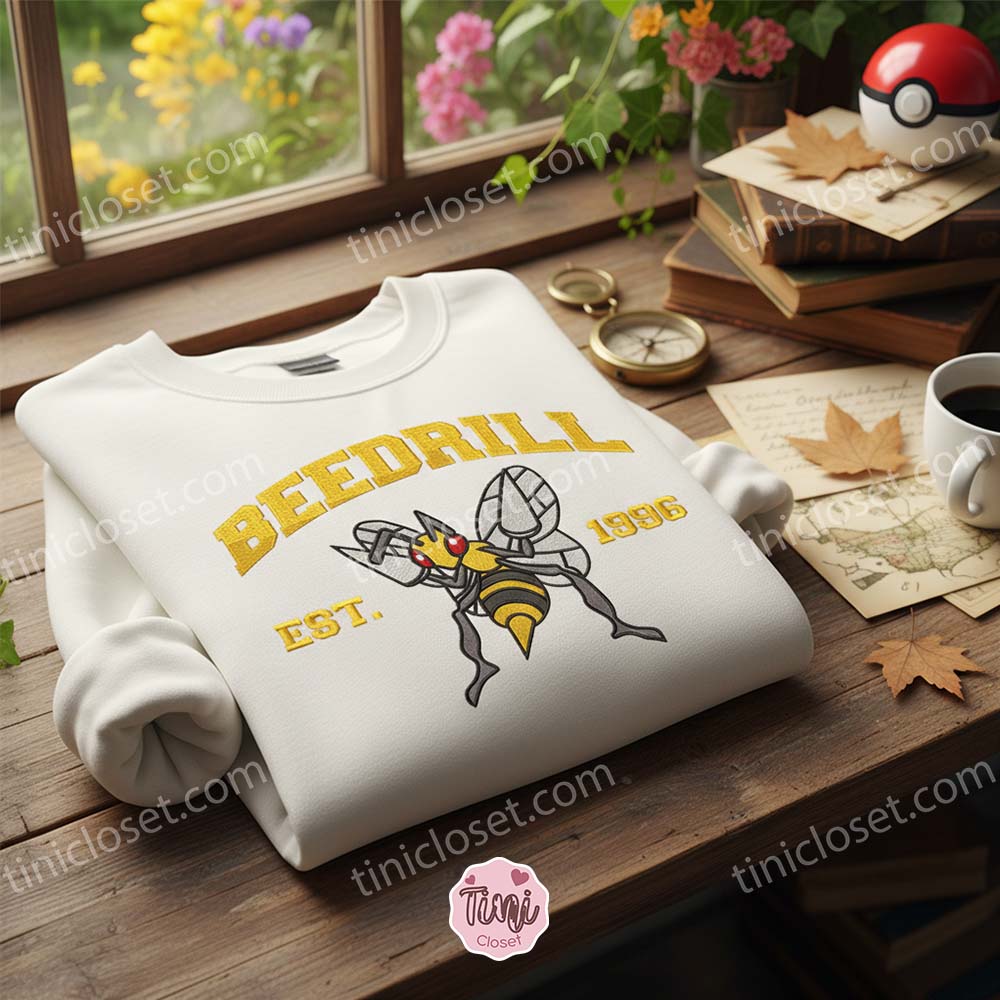 Beedrill Est 1996 Pokemon Embroidery Sweatshirt, Vintage Bug Type Crewneck, Boyfriend Hoodie Gift For Retro Gamers