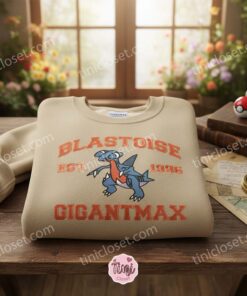 Blastoise Gigantmax Embroidered Sweatshirt, Pokemon Crewneck, Just because gift for him (3)