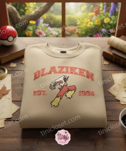 Blaziken Vintage Style Anime Crewneck, Pokemon Hoodie, Bestie matching shirts for Hoenn Region Fans