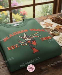 Mega Blaziken Est 1996 Embroidery Crewneck, Gen 3 Pokemon Merch, Bestie matching shirts for Hoenn Region Fans (3)