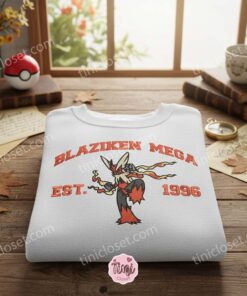 Mega Blaziken Est 1996 Embroidery Crewneck, Gen 3 Pokemon Merch, Bestie matching shirts for Hoenn Region Fans