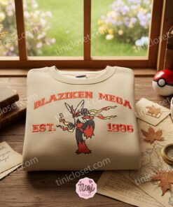 Mega Blaziken Est 1996 Embroidery Crewneck, Gen 3 Pokemon Merch, Bestie matching shirts for Hoenn Region Fans (2)