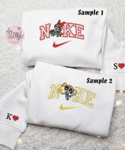 Blossom And Bubbles Christmas Powerpuff Girls Embroidered Shirts, Cartoon Embroidered Sweatshirts, Couple Embroidered Hoodies