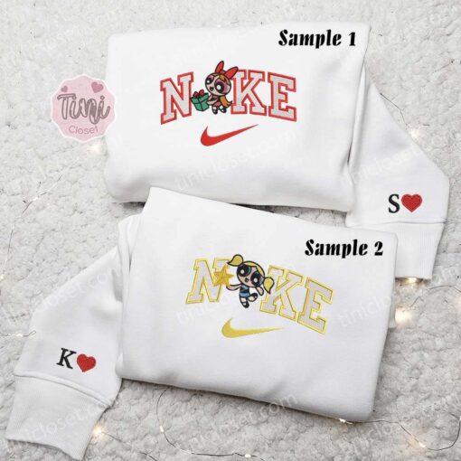 Blossom And Bubbles Christmas Powerpuff Girls Embroidered Shirts, Cartoon Embroidered Sweatshirts, Couple Embroidered Hoodies