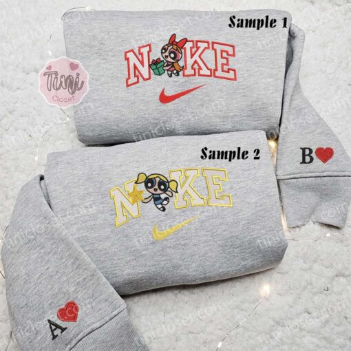 Blossom And Bubbles Christmas Powerpuff Girls Embroidered Shirts, Cartoon Embroidered Sweatshirts, Couple Embroidered Hoodies