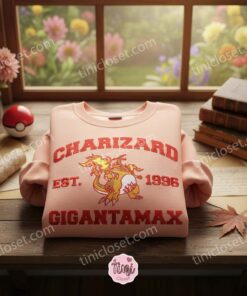 Charizard Gigantamax Embroidered Sweatshirt, Fire Starter Crewneck, Boyfriend hoodie gift for Gamers (1)