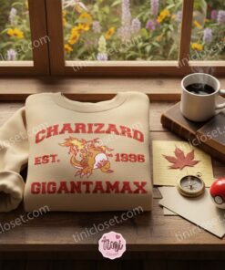 Charizard Gigantamax Embroidered Sweatshirt, Fire Starter Crewneck, Boyfriend hoodie gift for Gamers