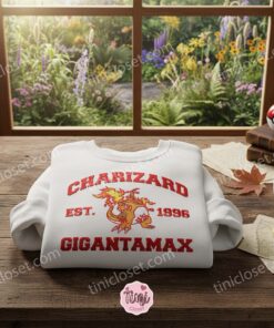 Charizard Gigantamax Embroidered Sweatshirt, Fire Starter Crewneck, Boyfriend hoodie gift for Gamers (3)