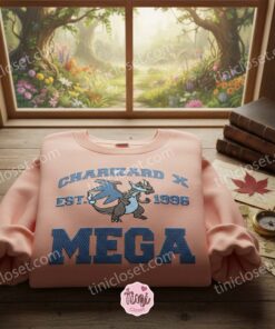 Mega Charizard X Est 1996 Embroidered Sweatshirt, Blue Fire Dragon Crewneck, Bestie Matching Shirts For Pokemon Rivals (2)