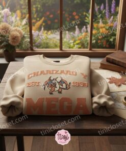 Mega Charizard Y Retro Crewneck, Cozy Gifts For Girlfriend, Oversized Fire Type Shirt (2)