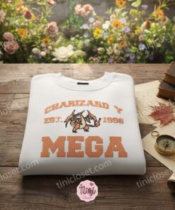 Mega Charizard Y Retro Crewneck, Cozy Gifts For Girlfriend, Oversized Fire Type Shirt