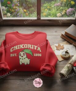 Chikorita Est 1996 Embroidered Crewneck, Pokemon Hoodie, Bestie Matching Shirts for Johto Region Fans (3)