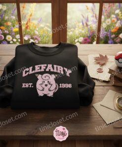 Clefairy Est 1996 Embroidered Sweatshirt, Pokemon Hoodie, Galentine Gift Ideas for Fairy Type Fans (1)