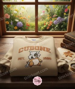 Cubone Est 1996 Embroidered Sweatshirt, Cozy Gifts For Girlfriend, Oversized Pokemon Pullover For Him