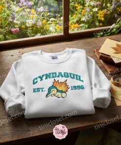 Cyndaquil Vintage Style Embroidered Crewneck, Bestie Matching Shirts for Johto Region Fans, Pokemon Gen 2 Fire Type