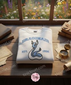 Dragonair Est 1996 Embroidered Sweatshirt, Cozy Gifts For Friends, Elegant Blue Dragon Crewneck