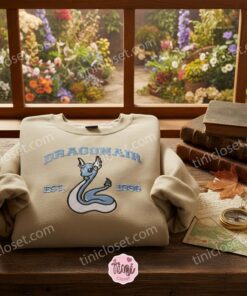 Dragonair Est 1996 Embroidered Sweatshirt, Cozy Gifts For Friends, Elegant Blue Dragon Crewneck (2)