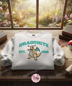 Dragonite Est 1996 Embroidered Sweatshirt, Cozy Pokemon Hoodie, Sending A Hug Gift (1)