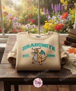 Dragonite Est 1996 Embroidered Sweatshirt, Cozy Pokemon Hoodie, Sending A Hug Gift (3)
