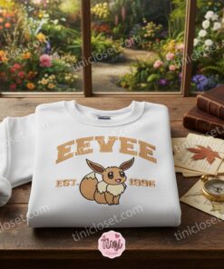 Vintage Eevee Pokemon Embroidered Sweatshirt, Est. 1996 Anime Crewneck, Cozy Gifts For Girlfriend