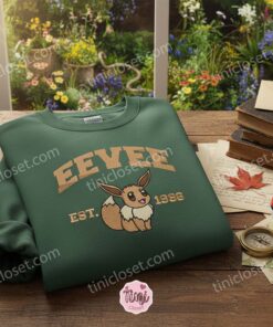 Vintage Eevee Pokemon Embroidered Sweatshirt, Est. 1996 Anime Crewneck, Cozy Gifts For Girlfriend (3)