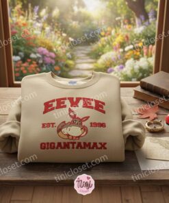 Gigantamax Eevee Est. 1996 Embroidered Hoodie, Retro Gaming Pullover, Boyfriend Hoodie Gift (2)