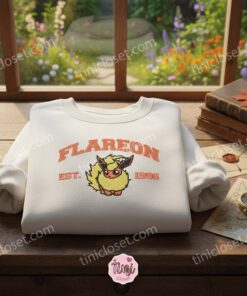 Flareon Pokemon Embroidered Sweatshirt, Est. 1996 Fire Type Crewneck, Anime Inspired Cozy Gifts For Girlfriend