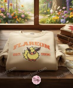 Flareon Pokemon Embroidered Sweatshirt, Est. 1996 Fire Type Crewneck, Anime Inspired Cozy Gifts For Girlfriend (3)