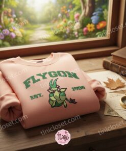 Flygon Pokemon Embroidered Sweatshirt, Dragon Type Crewneck, Vintage Anime Style, Just Because Gift For Him (1)