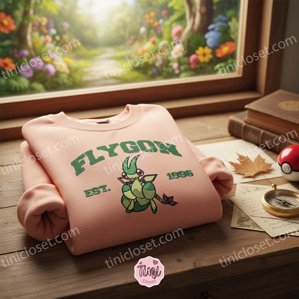 Flygon Pokemon Embroidered Sweatshirt, Dragon Type Crewneck, Vintage Anime Style, Just Because Gift For Him