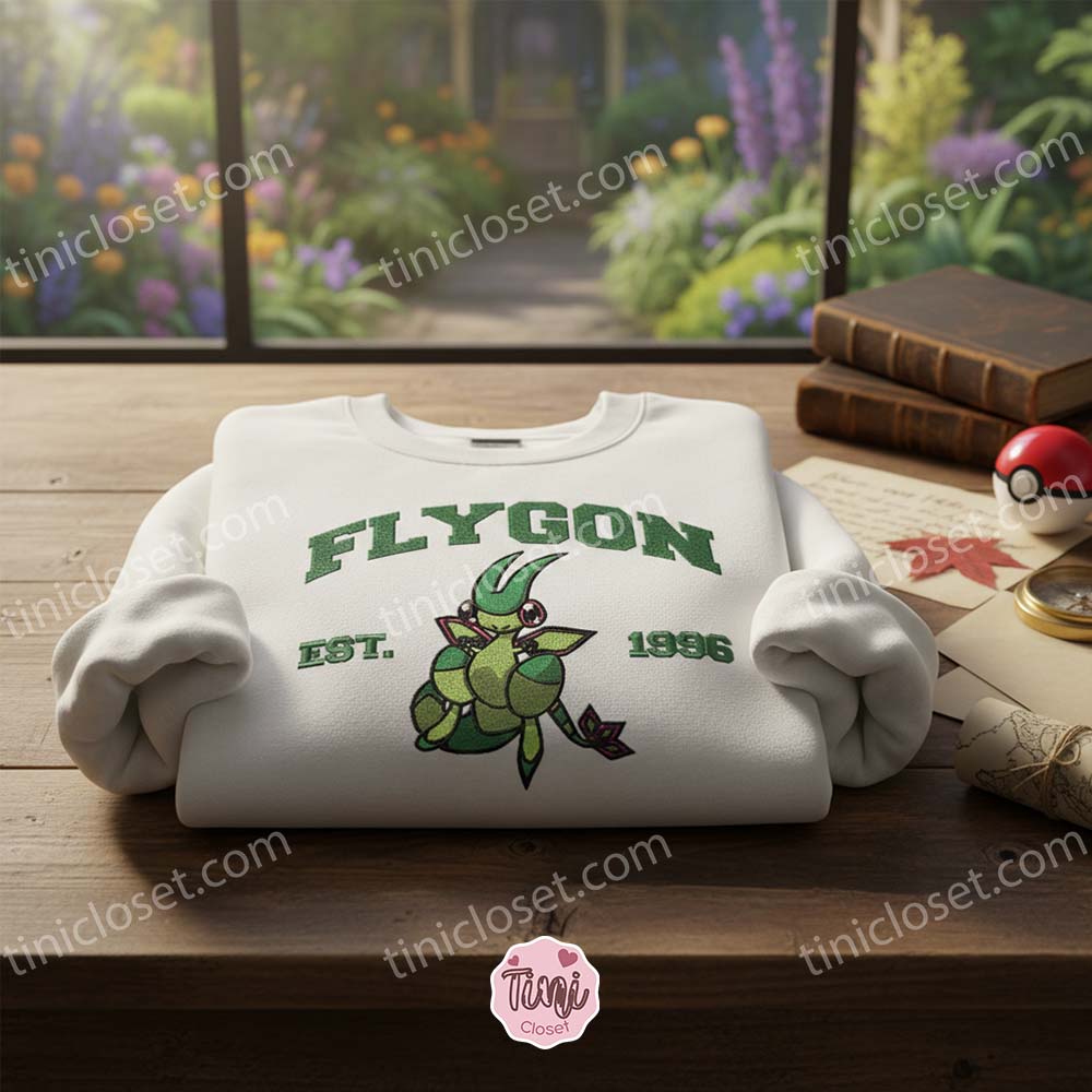 Flygon Pokemon Embroidered Sweatshirt, Dragon Type Crewneck, Vintage Anime Style, Just Because Gift For Him