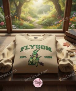 Flygon Pokemon Embroidered Sweatshirt, Dragon Type Crewneck, Vintage Anime Style, Just Because Gift For Him (3)