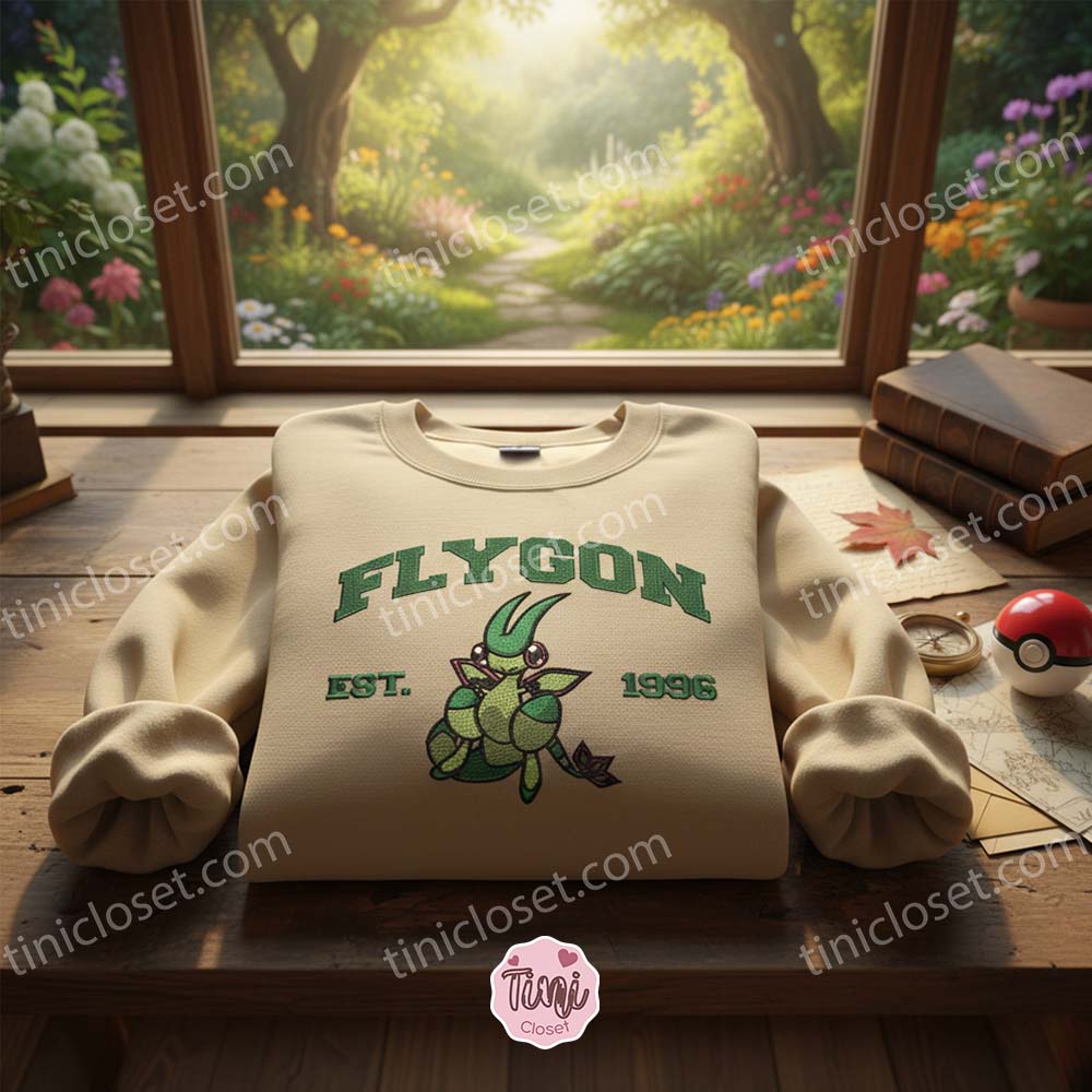 Flygon Pokemon Embroidered Sweatshirt, Dragon Type Crewneck, Vintage Anime Style, Just Because Gift For Him