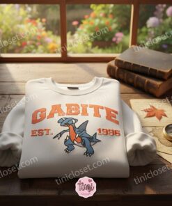 Gabite Embroidered Hoodie, Custom Pokemon Anime Pullover, Ideal for Matching Couple Hoodies Embroidery (1)