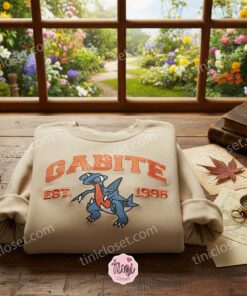 Gabite Embroidered Hoodie, Custom Pokemon Anime Pullover, Ideal for Matching Couple Hoodies Embroidery