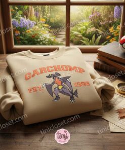 Garchomp Pokemon Embroidered Crewneck, Heavyweight Dragon Type Pullover, Anniversary Gift For Boyfriend and Girlfriend (5)