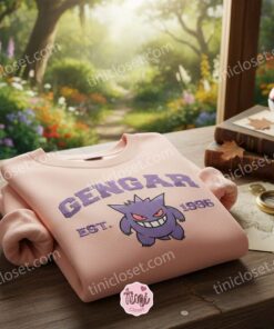 Pokemon Gengar Crewneck, Custom Embroidered Anime Sweatshirt, Bestie Matching Shirts (1)