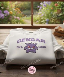 Pokemon Gengar Crewneck, Custom Embroidered Anime Sweatshirt, Bestie Matching Shirts