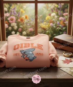 Gible Pokemon Embroidered Sweatshirt, EST 1996 Varsity Style, Galentine Gift Ideas (1)