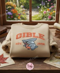 Gible Pokemon Embroidered Sweatshirt, EST 1996 Varsity Style, Galentine Gift Ideas (3)