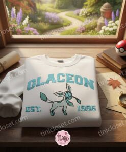 Glaceon Pokemon Embroidered Shirt, Eeveelution Crewneck, Bestie Matching Shirts