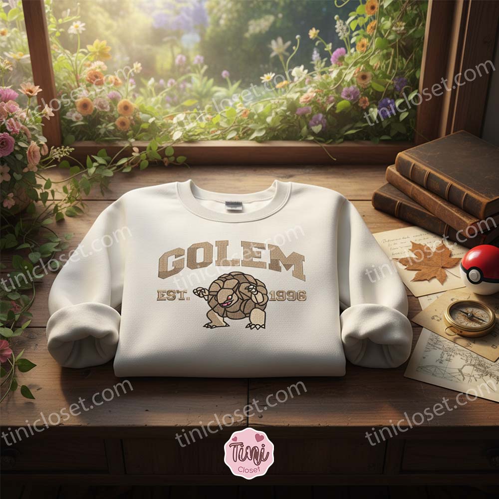 Golem Embroidered Sweatshirt, Vintage Pokemon Est 1996, Boyfriend Hoodie Gift Golem Embroidered Sweatshirt, Vintage Pokemon Est 1996, Boyfriend Hoodie Gift