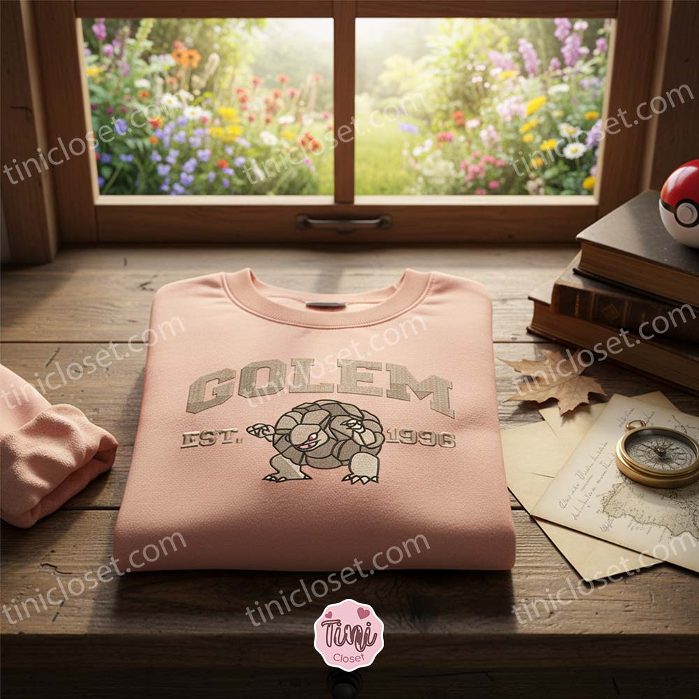Golem Embroidered Sweatshirt, Vintage Pokemon Est 1996, Boyfriend Hoodie Gift Golem Embroidered Sweatshirt, Vintage Pokemon Est 1996, Boyfriend Hoodie Gift