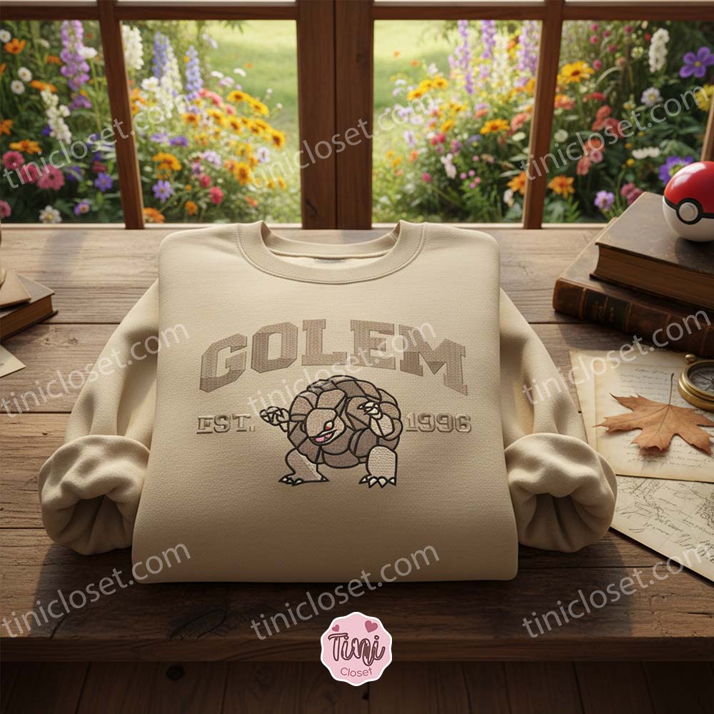 Golem Embroidered Sweatshirt, Vintage Pokemon Est 1996, Boyfriend Hoodie Gift Golem Embroidered Sweatshirt, Vintage Pokemon Est 1996, Boyfriend Hoodie Gift