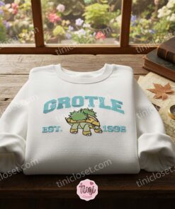 Grotle Embroidered Sweatshirt, Grass Type Pokemon Crewneck, Cozy Gifts For Girlfriend