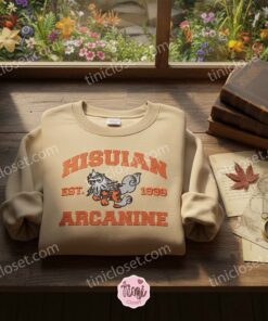 Hisuian Arcanine Vintage Collegiate Crewneck, Pokemon Inspired Embroidered Sweatshirt, Unique Gift For Him Her