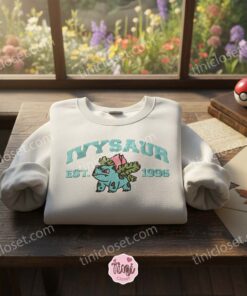 Ivysaur Est 1996 Varsity Crewneck, Pokemon Inspired Flower Embroidery Sweatshirt, Botanical Gamer Gift