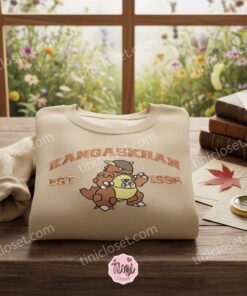 Kangaskhan Est 1996 Vintage Collegiate Embroidered Crewneck, Retro Anime Style, Sending A Hug Gift