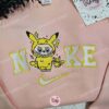 Labubu Pikachu Embroidered Shirt, Pokemon Anime Embroidered Hoodie, Cartoon Embroidered Sweatshirt