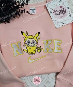 Labubu Pikachu Embroidered Shirt, Pokemon Anime Embroidered Hoodie, Cartoon Embroidered Sweatshirt (3)